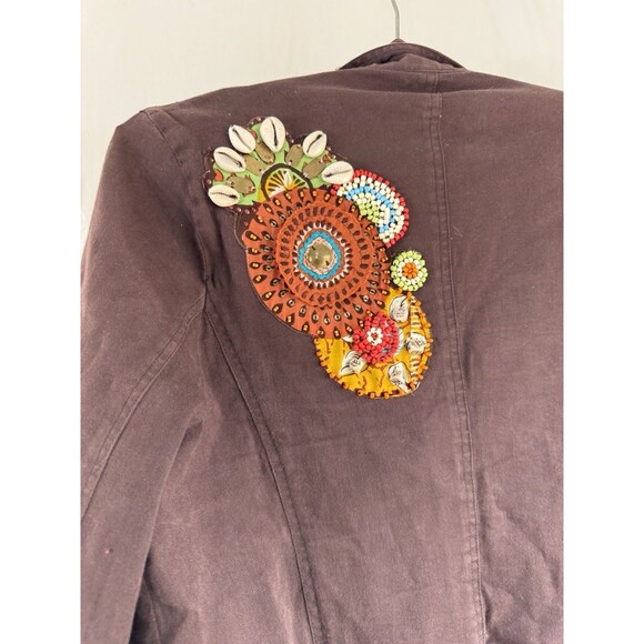 Julie G Boho Beaded Seashell Brown Front Tie Hippy Jacket Large Vintage - Picture 5 of 9